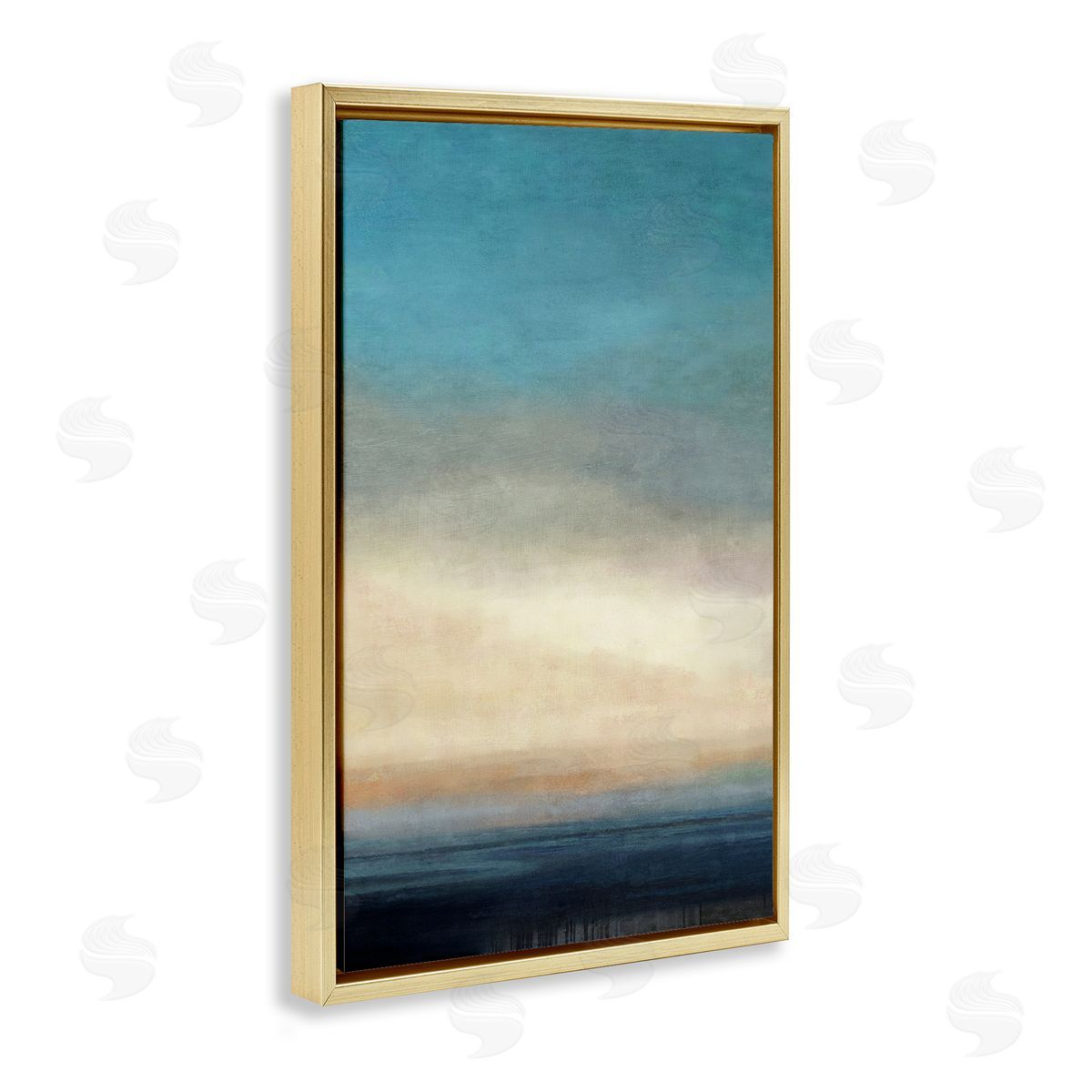 Deep Blue Ocean Abstract Gold Floating Frame Canvas Wall Art, Home Decor by Suzanne Nicoll