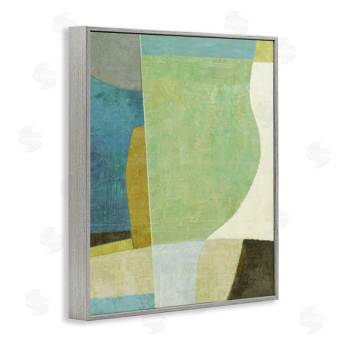 Green Geometric Collage Grey Frame Print Wall Art, Home Decor by Suzanne Nicoll