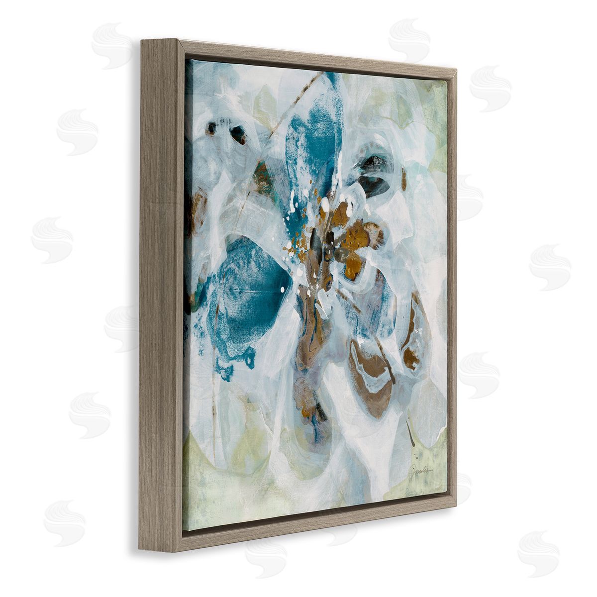Abstract Botanical Distortion Brown Floating Frame Canvas Wall Art, Home Decor by Liz Jardine