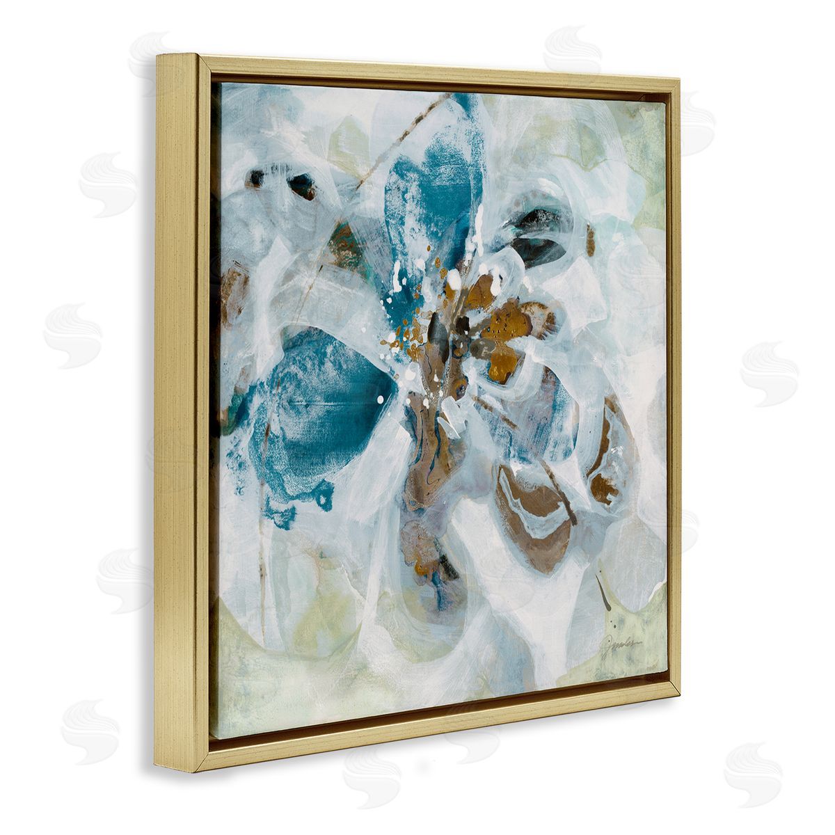 Abstract Botanical Distortion Gold Floating Frame Canvas Wall Art, Home Decor by Liz Jardine