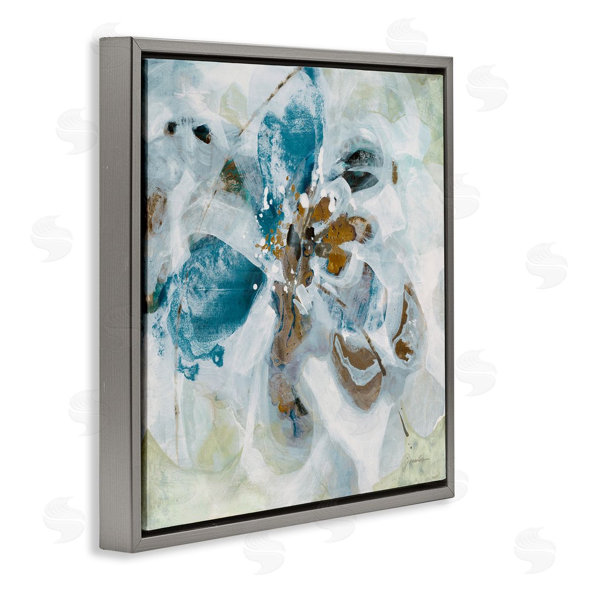Abstract Botanical Distortion Grey Floating Frame Canvas Wall Art, Home Decor by Liz Jardine