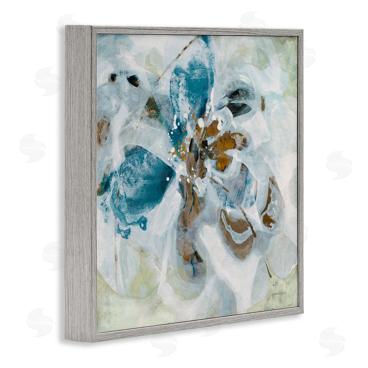Abstract Botanical Distortion Grey Frame Print Wall Art, Home Decor by Liz Jardine