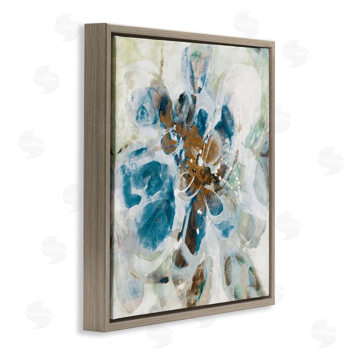 Distorted Splatter Abstraction Brown Floating Frame Canvas Wall Art, Home Decor by Liz Jardine