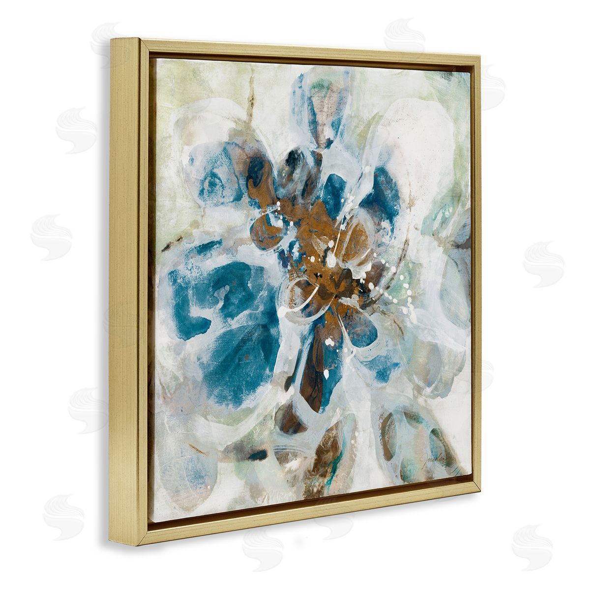 Distorted Splatter Abstraction Gold Floating Frame Canvas Wall Art, Home Decor by Liz Jardine