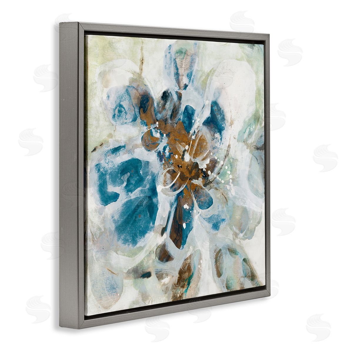Distorted Splatter Abstraction Grey Floating Frame Canvas Wall Art, Home Decor by Liz Jardine