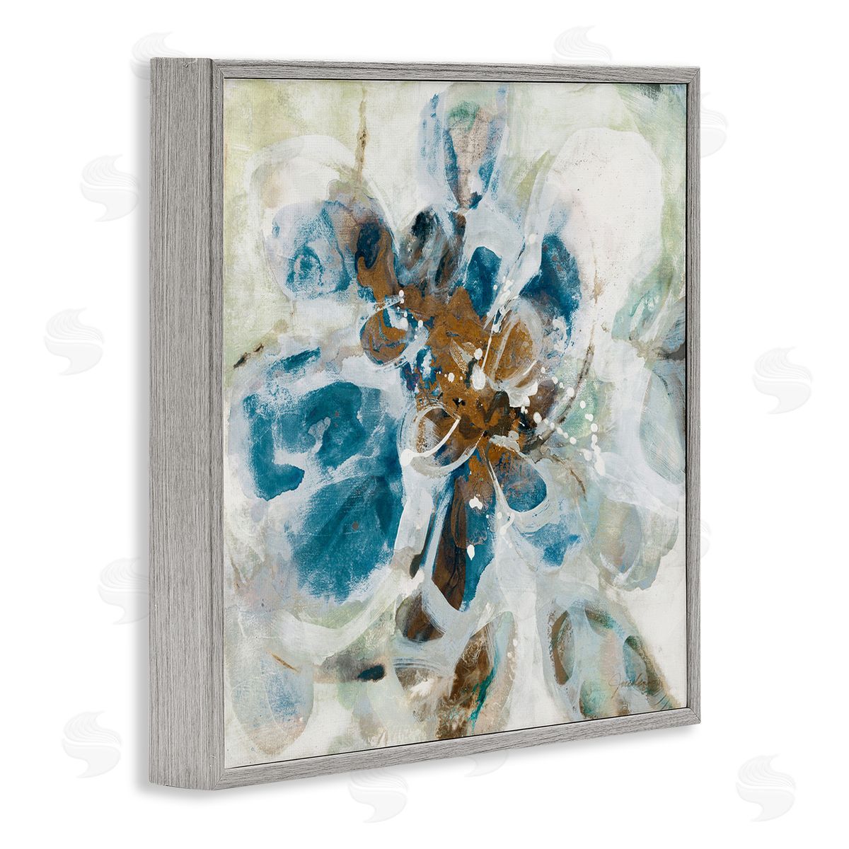 Distorted Splatter Abstraction Grey Frame Print Wall Art, Home Decor by Liz Jardine