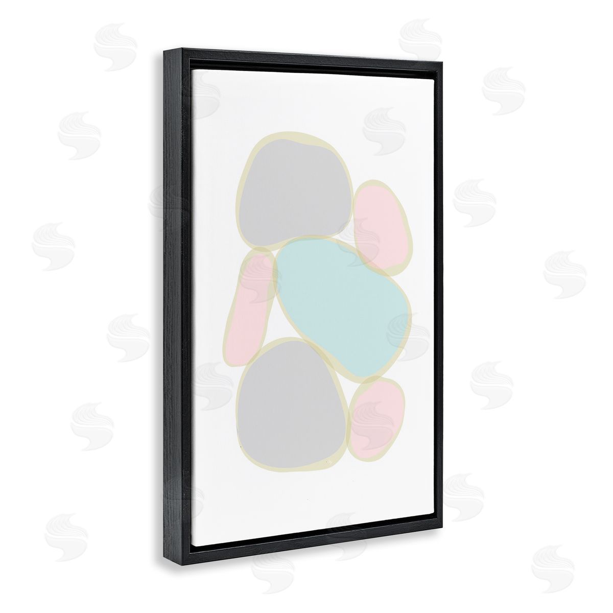 Pastel Pebble Shapes Black Floating Frame Canvas Wall Art, Home Decor by Martina Pavlova