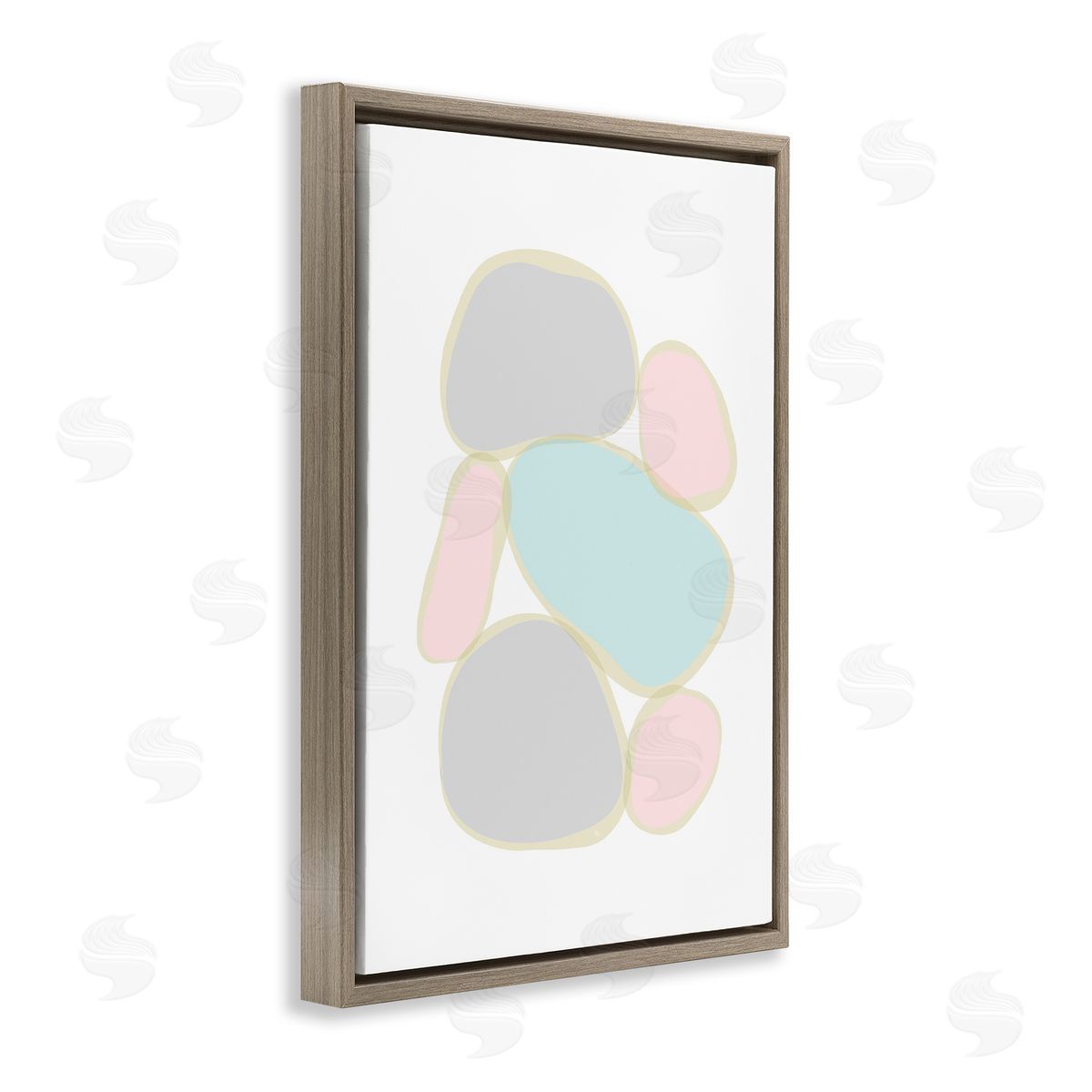 Pastel Pebble Shapes Brown Floating Frame Canvas Wall Art, Home Decor by Martina Pavlova