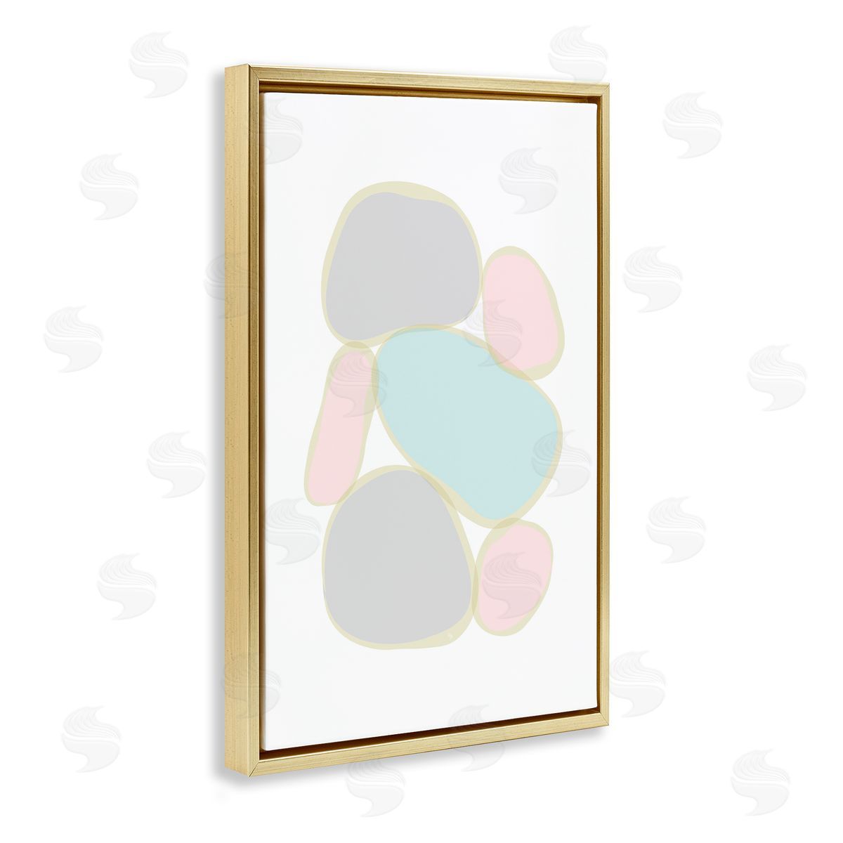 Pastel Pebble Shapes Gold Floating Frame Canvas Wall Art, Home Decor by Martina Pavlova