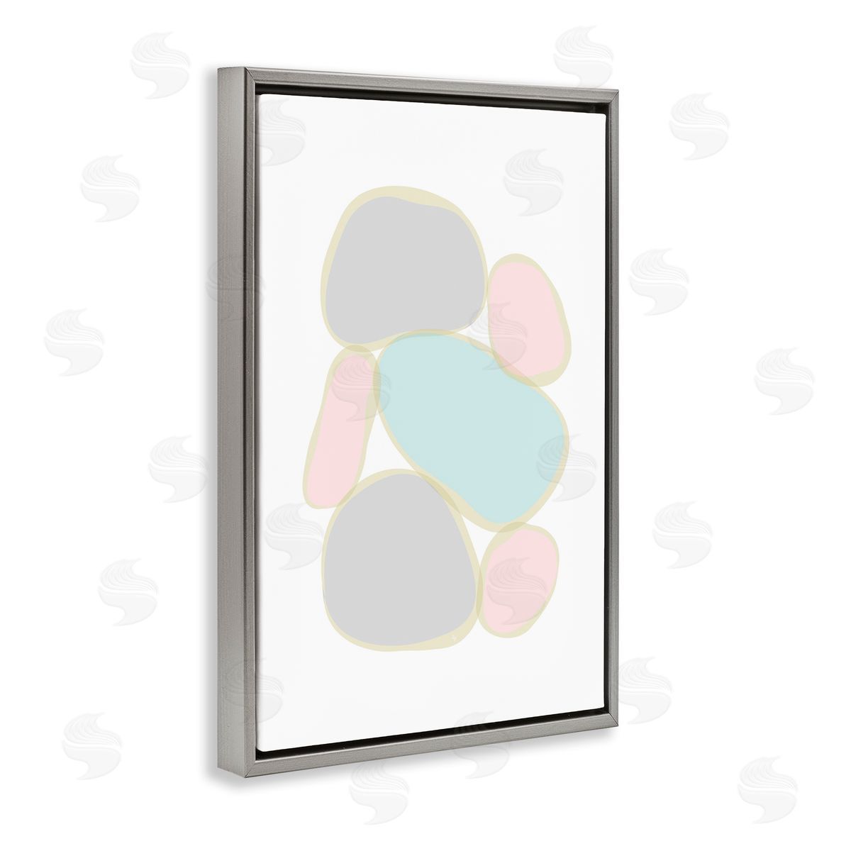 Pastel Pebble Shapes Grey Floating Frame Canvas Wall Art, Home Decor by Martina Pavlova