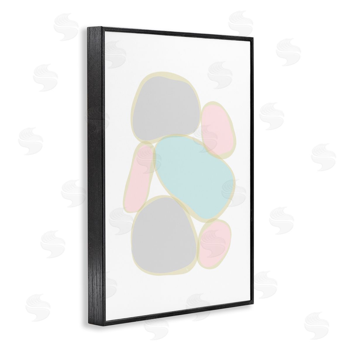 Pastel Pebble Shapes Black Frame Print Wall Art, Home Decor by Martina Pavlova