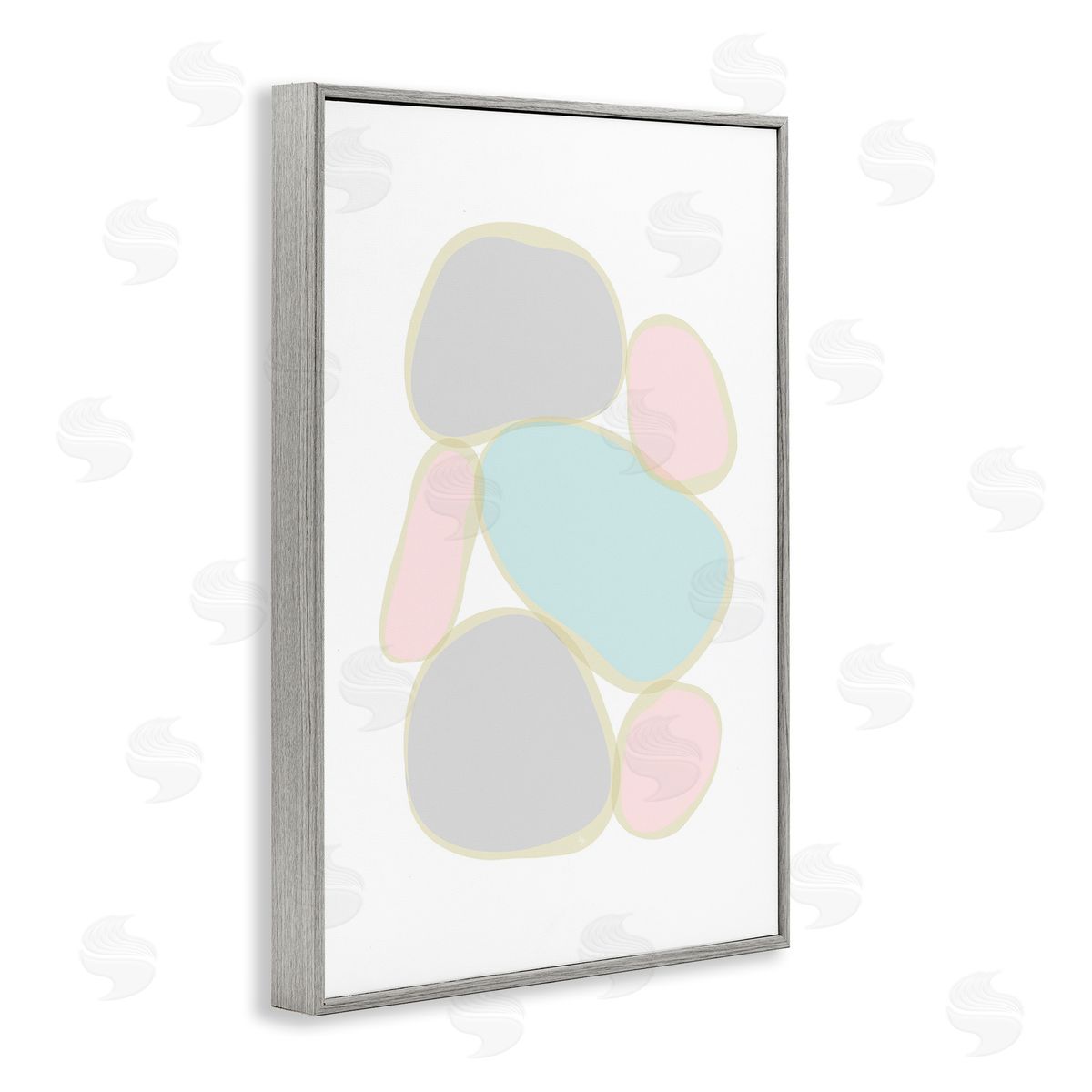 Pastel Pebble Shapes Grey Frame Print Wall Art, Home Decor by Martina Pavlova