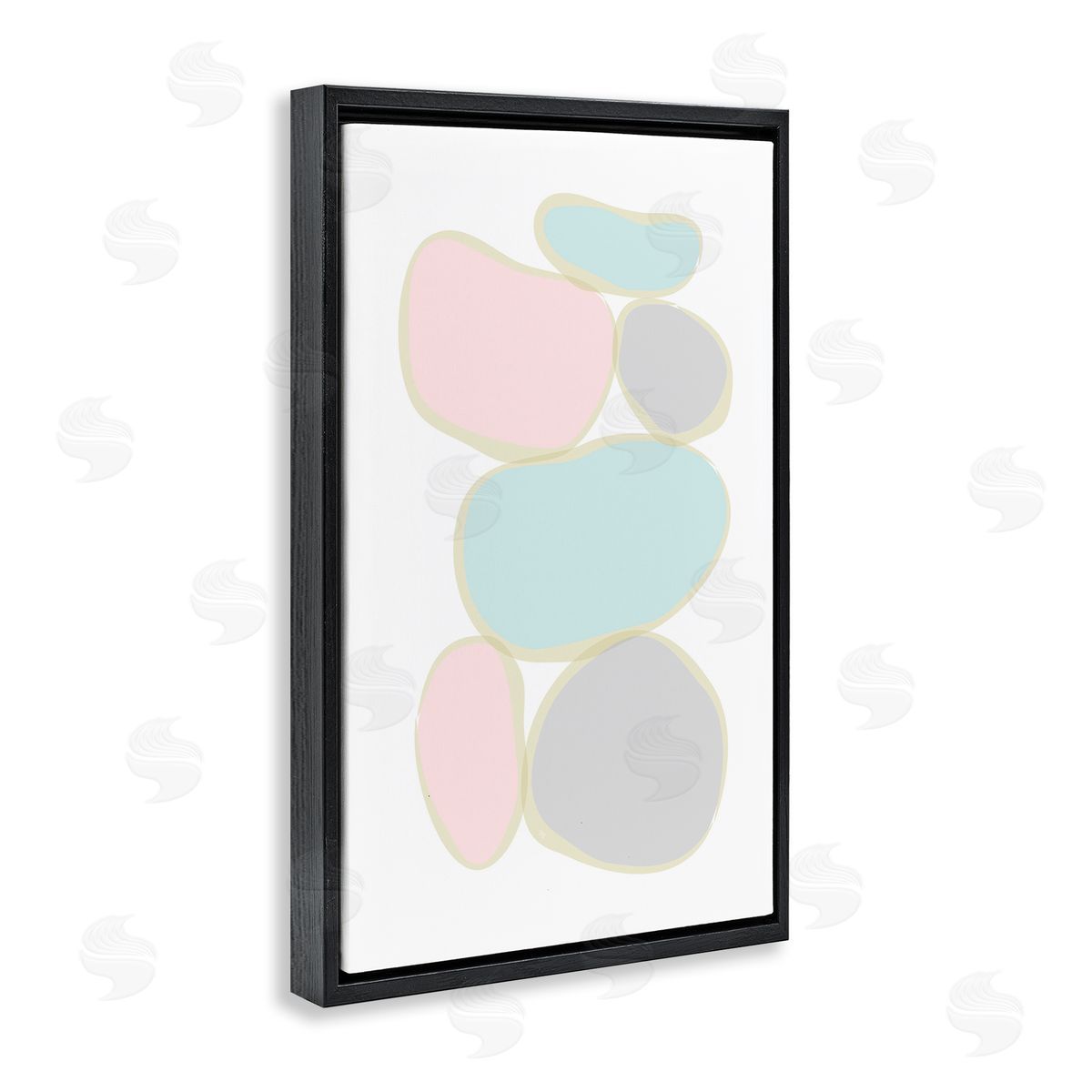 Circular Pastel Shapes Black Floating Frame Canvas Wall Art, Home Decor by Martina Pavlova