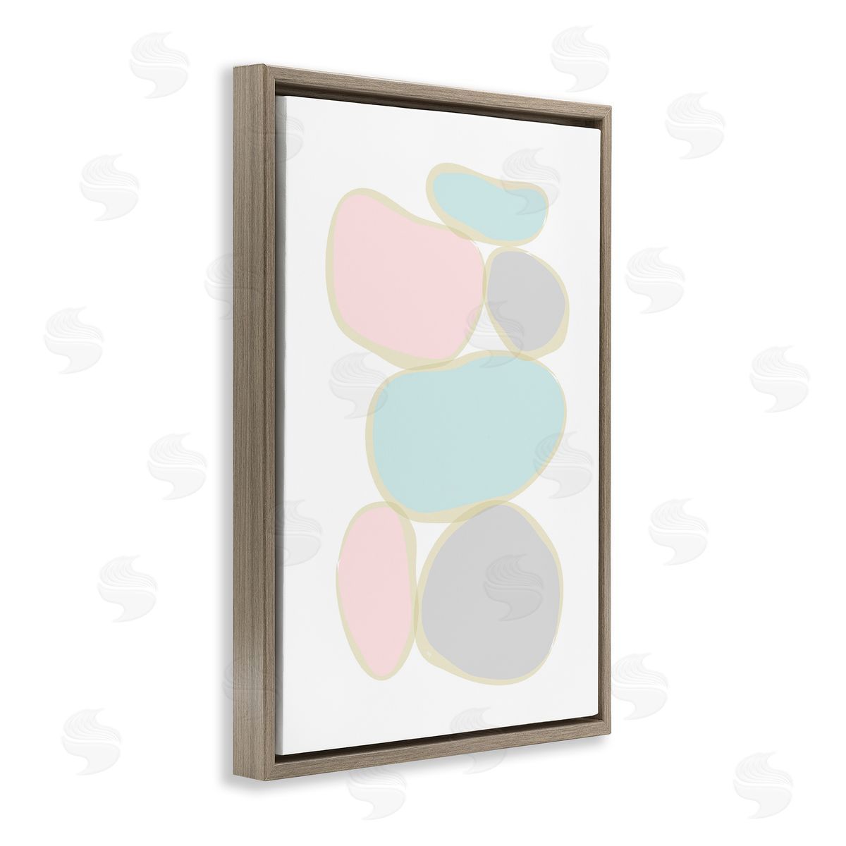 Circular Pastel Shapes Brown Floating Frame Canvas Wall Art, Home Decor by Martina Pavlova