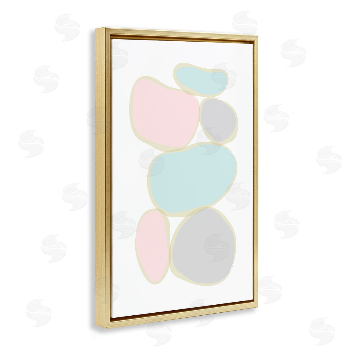 Circular Pastel Shapes Gold Floating Frame Canvas Wall Art, Home Decor by Martina Pavlova