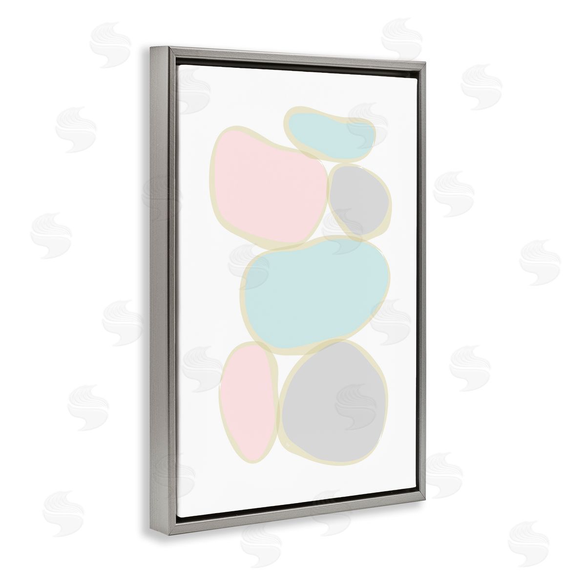 Circular Pastel Shapes Grey Floating Frame Canvas Wall Art, Home Decor by Martina Pavlova