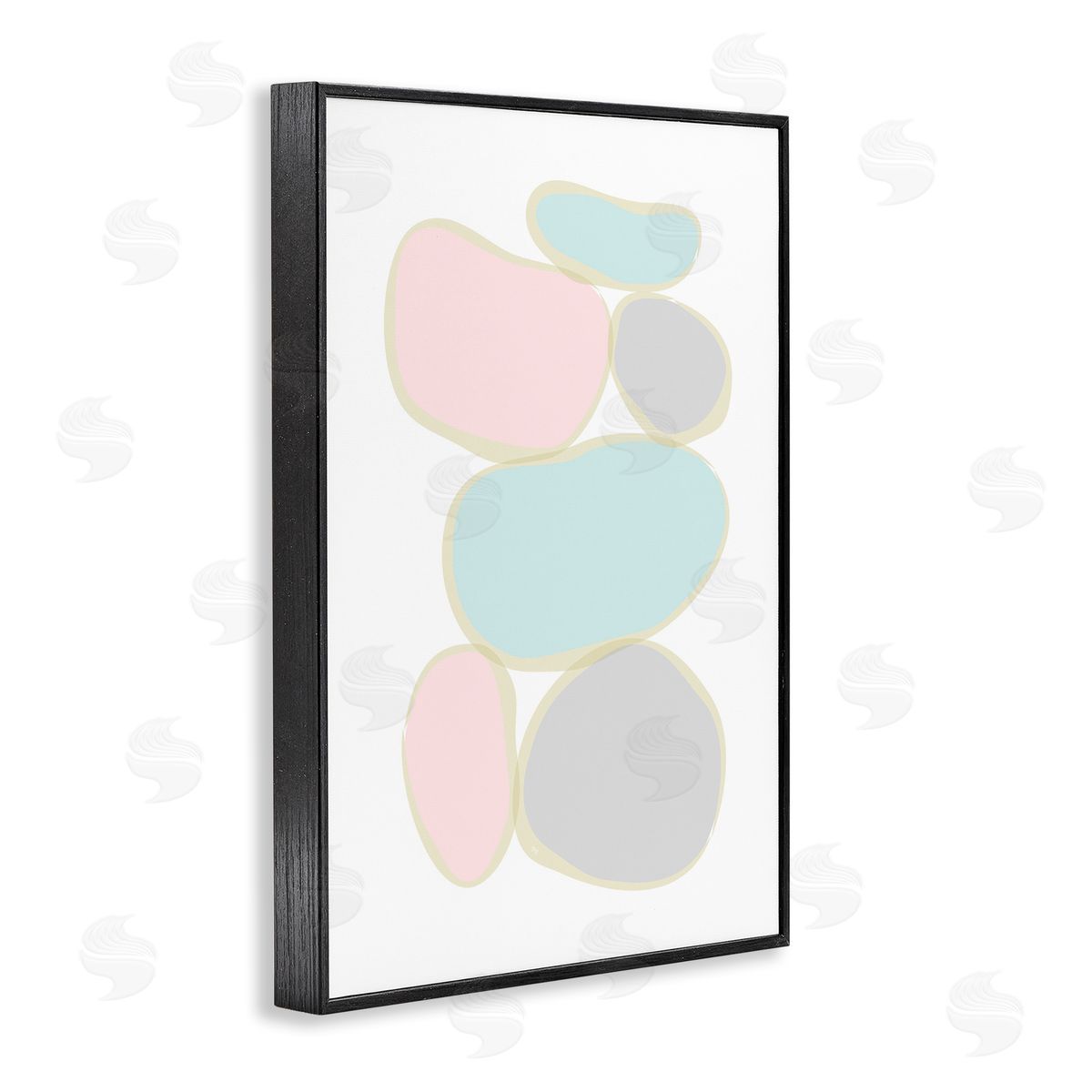 Circular Pastel Shapes Black Frame Print Wall Art, Home Decor by Martina Pavlova