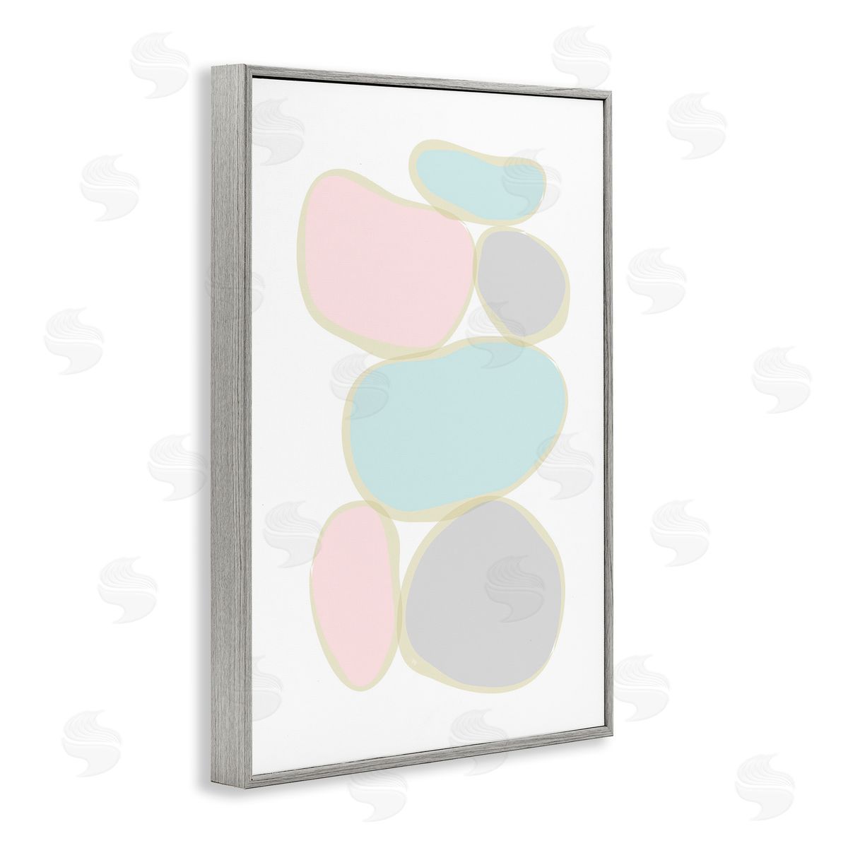 Circular Pastel Shapes Grey Frame Print Wall Art, Home Decor by Martina Pavlova
