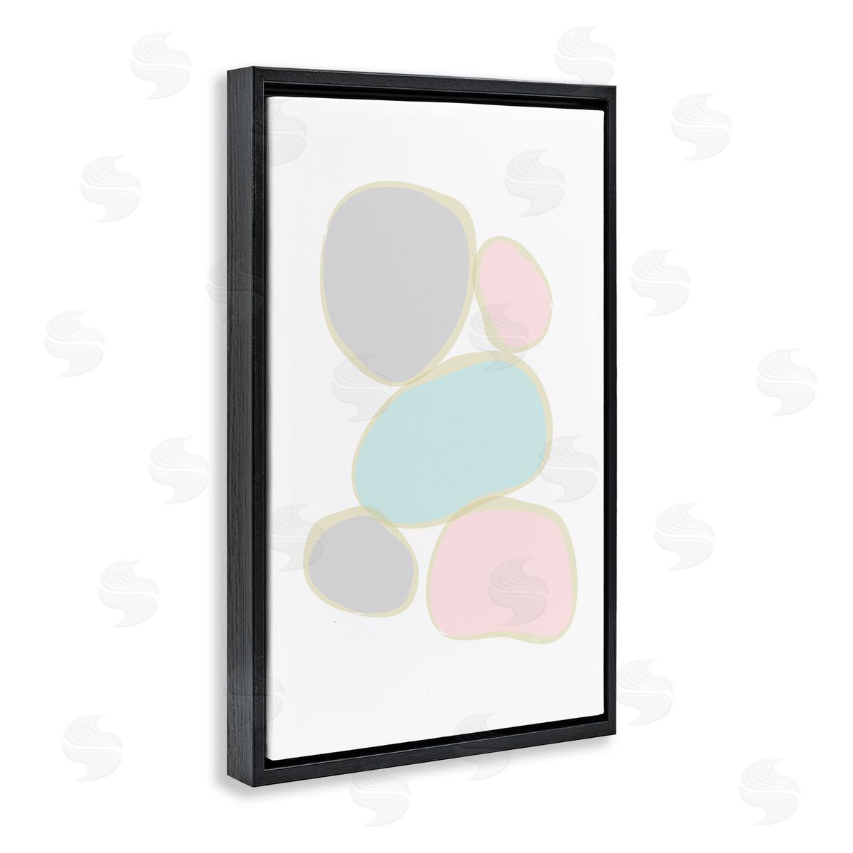 Minimal Pastel Pebbles Black Floating Frame Canvas Wall Art, Home Decor by Martina Pavlova