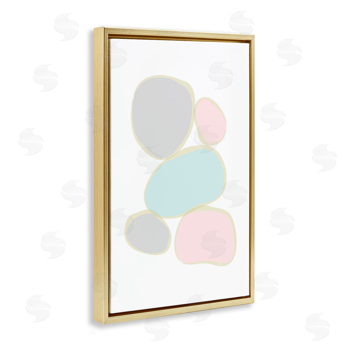 Minimal Pastel Pebbles Gold Floating Frame Canvas Wall Art, Home Decor by Martina Pavlova