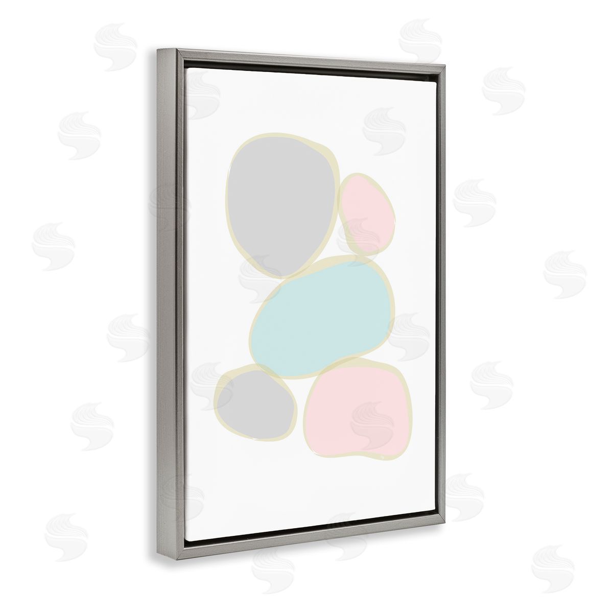 Minimal Pastel Pebbles Grey Floating Frame Canvas Wall Art, Home Decor by Martina Pavlova