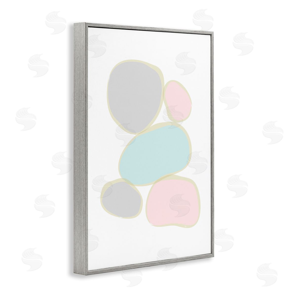 Minimal Pastel Pebbles Grey Frame Print Wall Art, Home Decor by Martina Pavlova