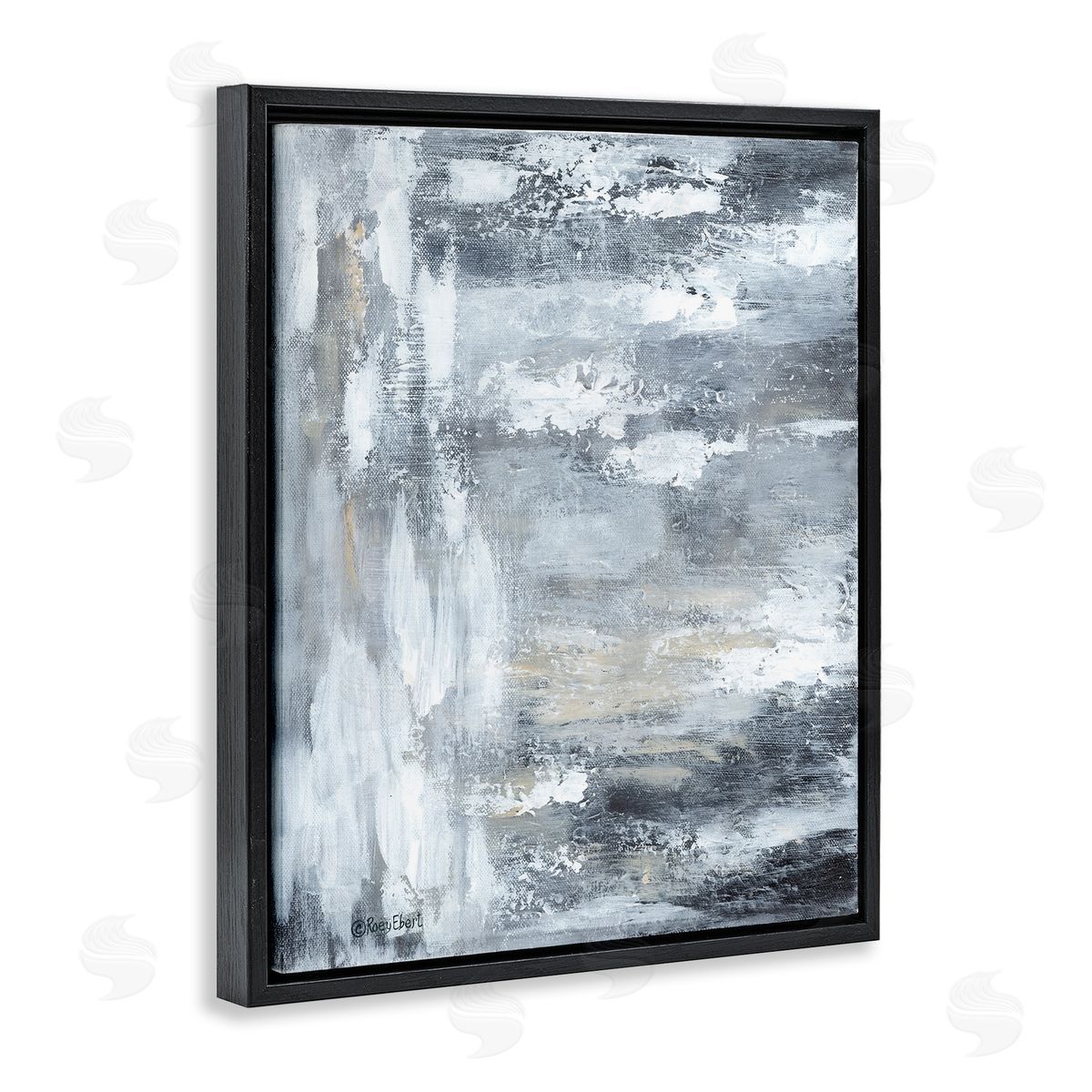 Grey Brushed Abstraction Black Floating Frame Canvas Wall Art, Home Decor by Roy Ebert