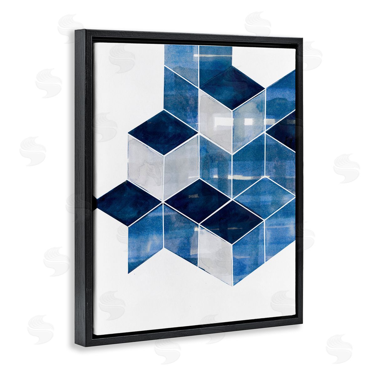 Stacked Geometric Cubes Black Floating Frame Canvas Wall Art, Home Decor by Steller Design Studio