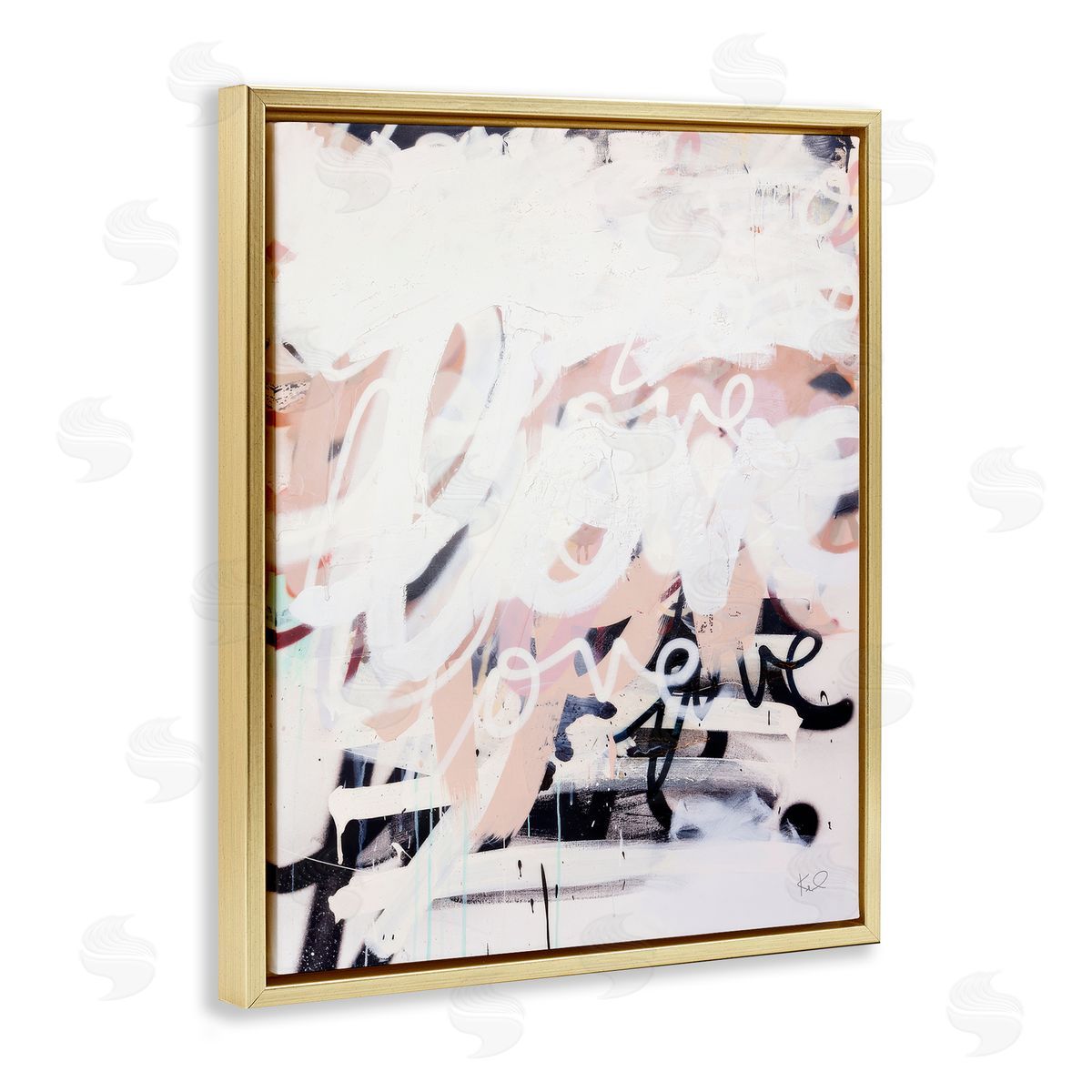 Kent Youngstrom Urban Graffiti Love Collage Gold Floating Frame Canvas Wall Art Print