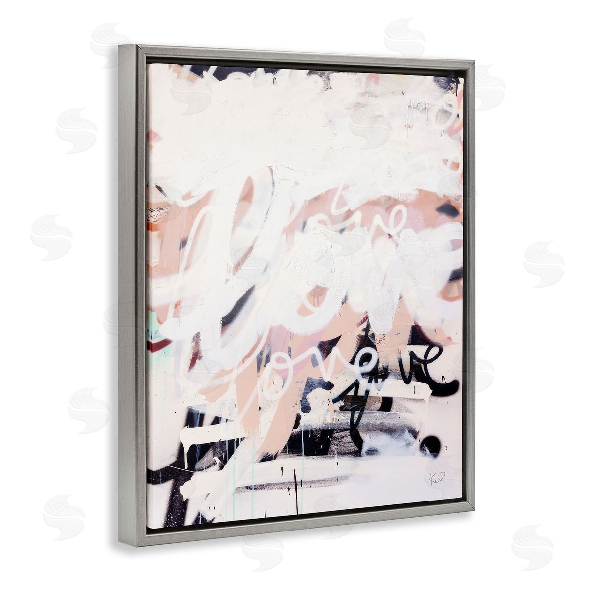 Kent Youngstrom Urban Graffiti Love Collage Gray Floating Frame Canvas Wall Art Print