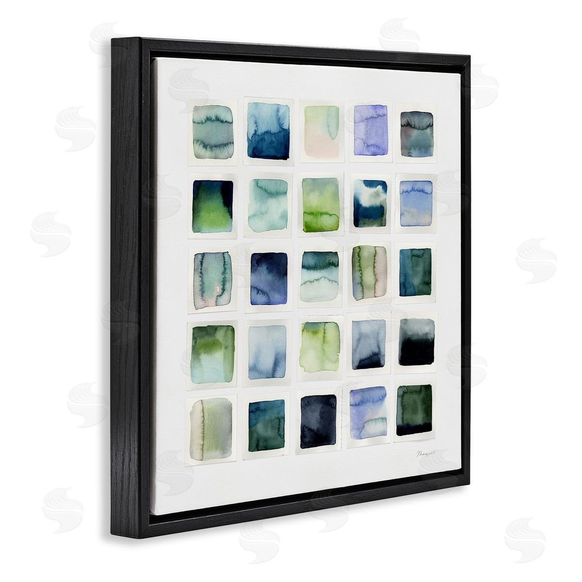 Watercolor Patterned Squares Black Floating Frame Canvas Wall Art, Home Decor by Stephanie Ryan