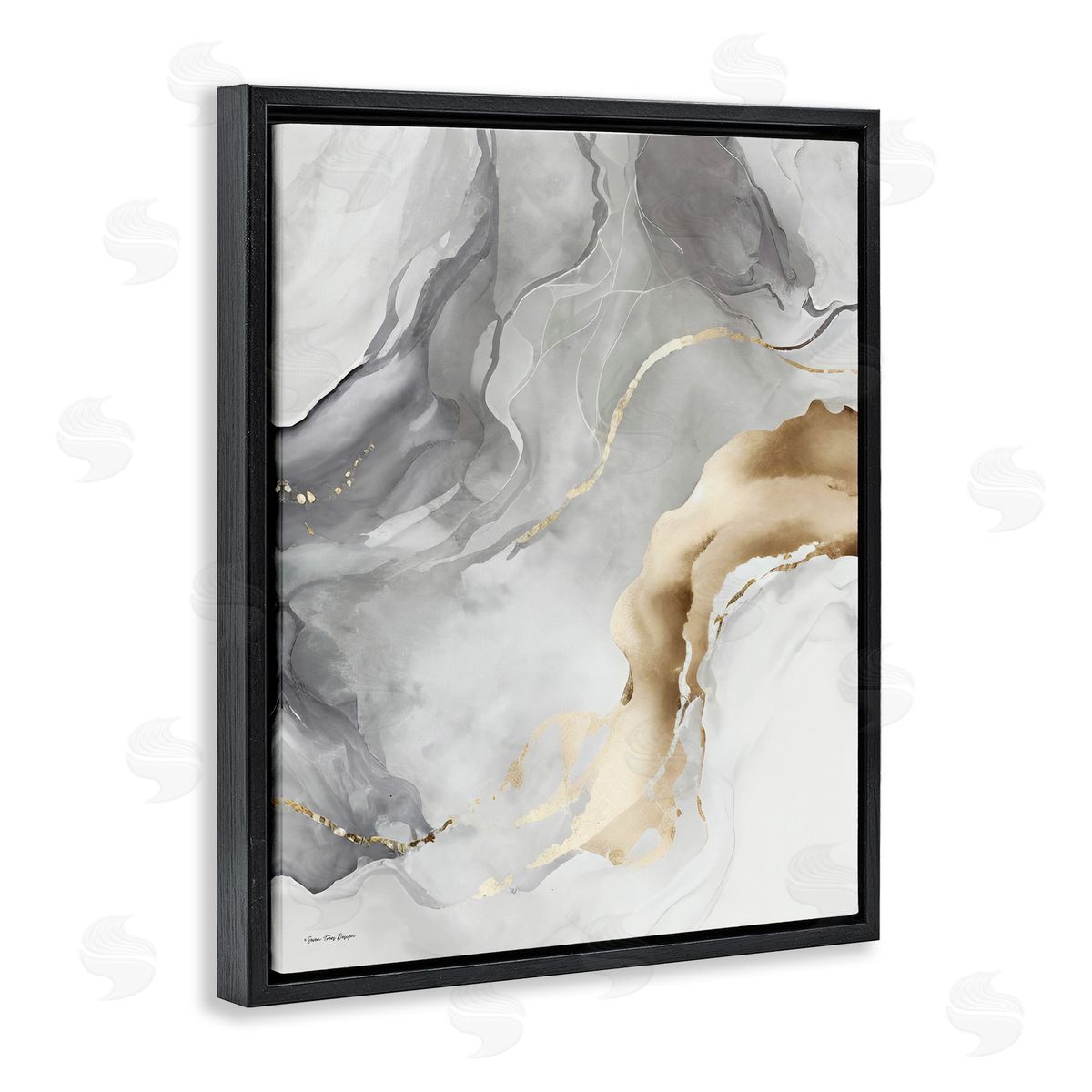 Marbled Grey and Glam Black Floating Frame Canvas Wall Art, Home Decor by Seven Trees Design