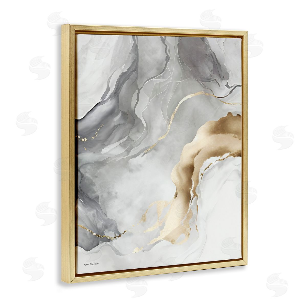 Marbled Grey and Glam Gold Floating Frame Canvas Wall Art, Home Decor by Seven Trees Design