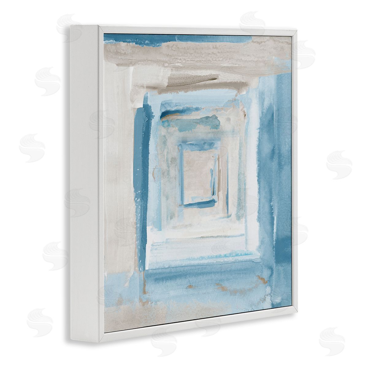Blue Layered Squares White Frame Print Wall Art, Home Decor by Lanie Loreth