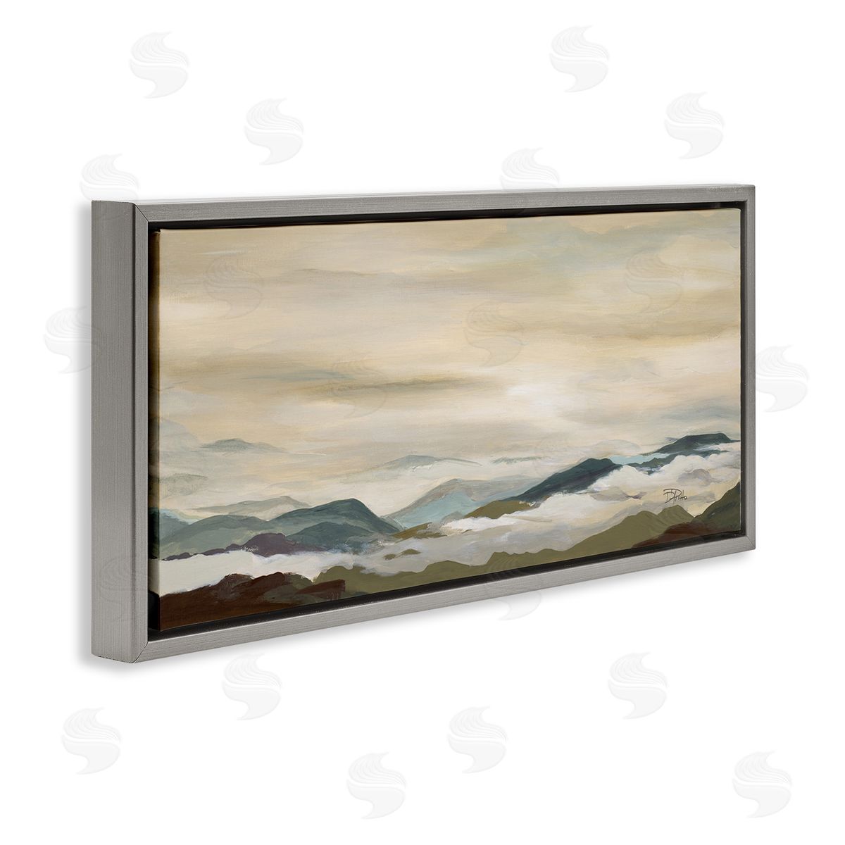 Solemn Mountains Peeking Grey Floating Frame Canvas Wall Art, Home Decor by Patricia Pinto