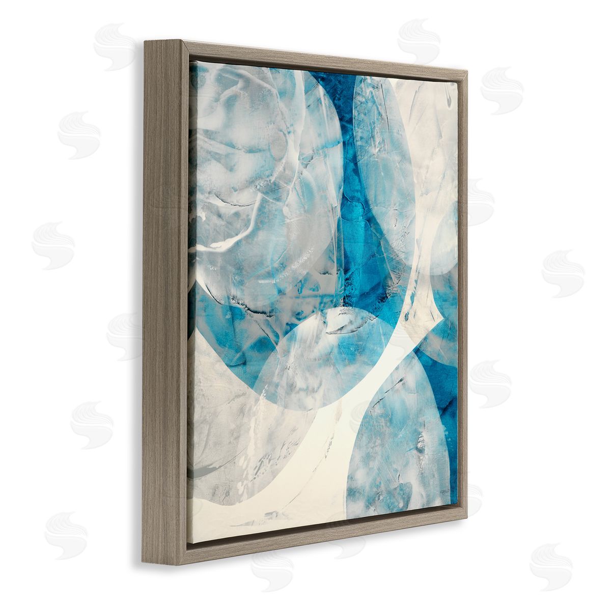 Layered Blue Spheres Brown Floating Frame Canvas Wall Art, Home Decor by Jeff Iorillo