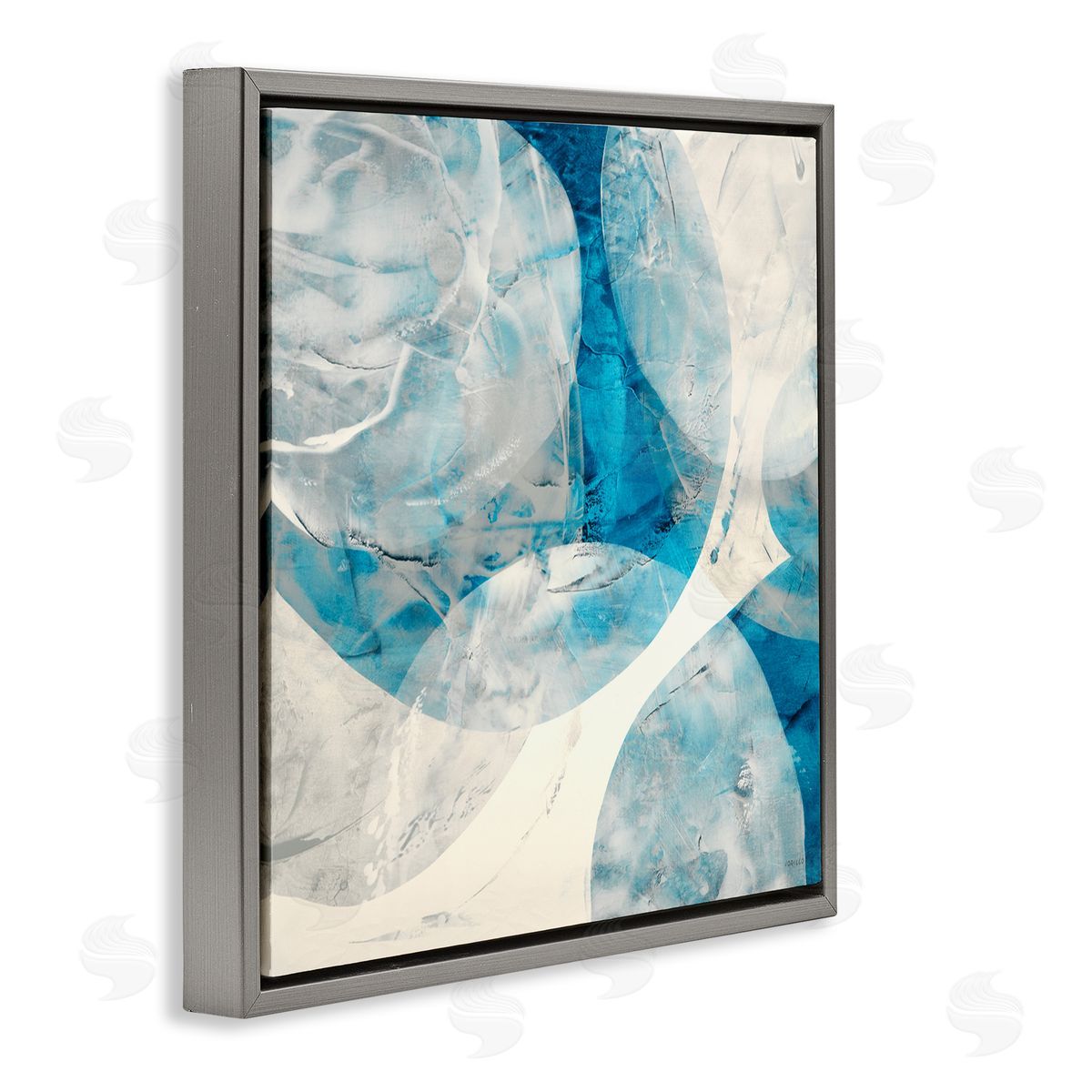 Layered Blue Spheres Grey Floating Frame Canvas Wall Art, Home Decor by Jeff Iorillo