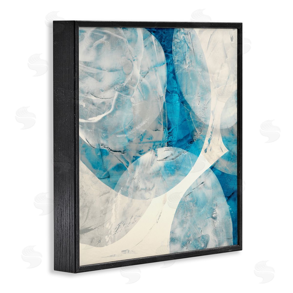 Layered Blue Spheres Black Frame Print Wall Art, Home Decor by Jeff Iorillo