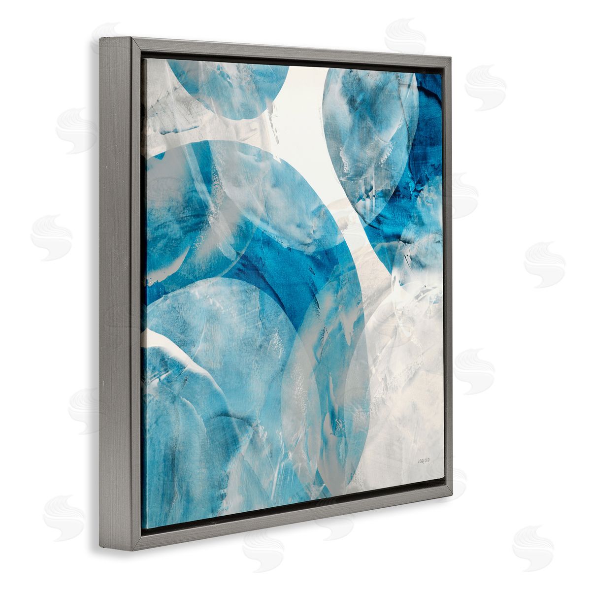 Opaque Blue Spheres Grey Floating Frame Canvas Wall Art, Home Decor by Jeff Iorillo