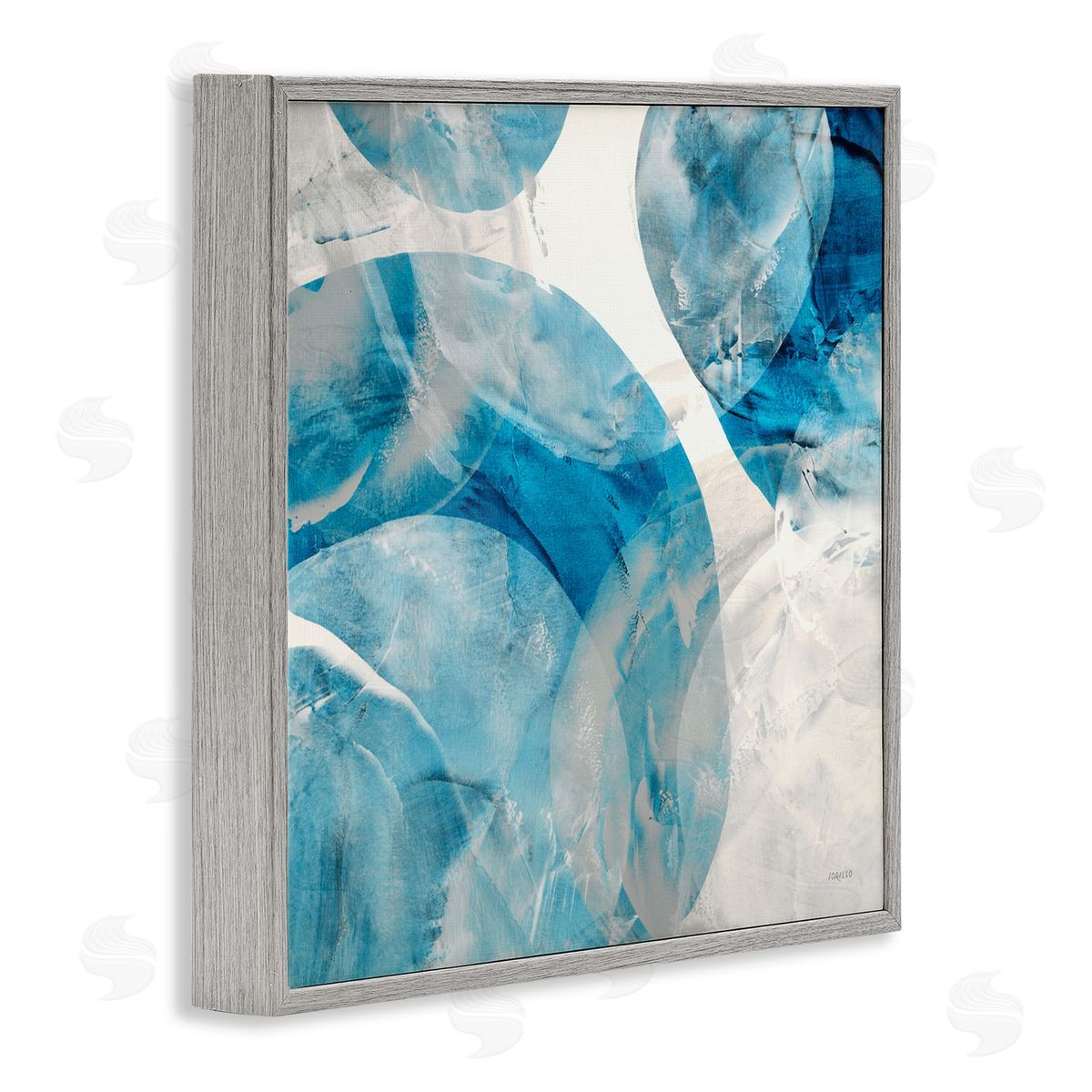 Opaque Blue Spheres Grey Frame Print Wall Art, Home Decor by Jeff Iorillo