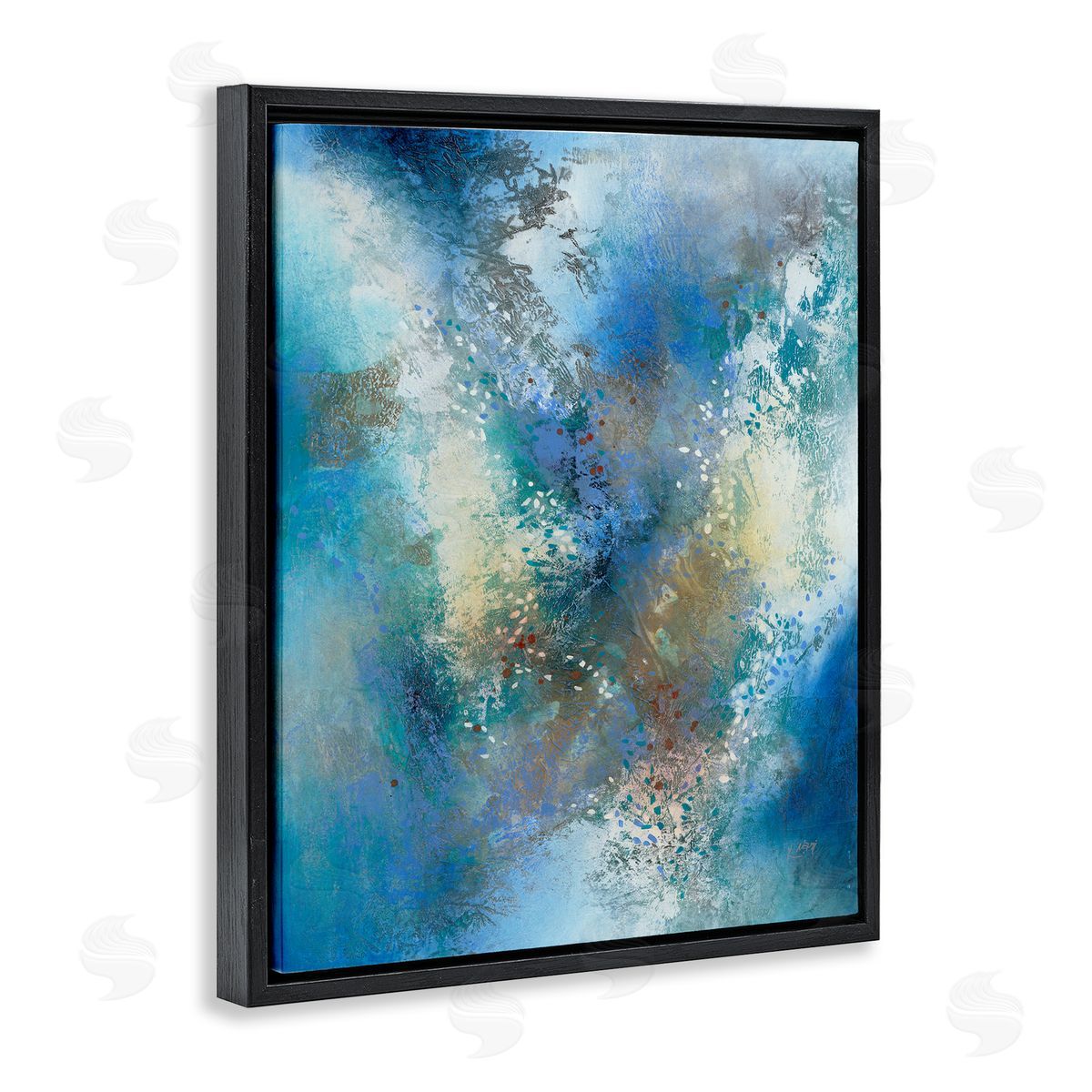 Fluid Blue Abstraction Black Floating Frame Canvas Wall Art, Home Decor by K. Nari