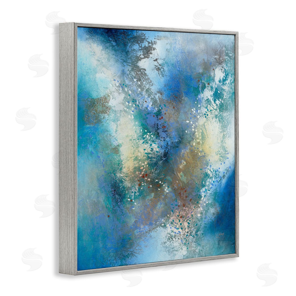 Fluid Blue Abstraction Grey Frame Print Wall Art, Home Decor by K. Nari