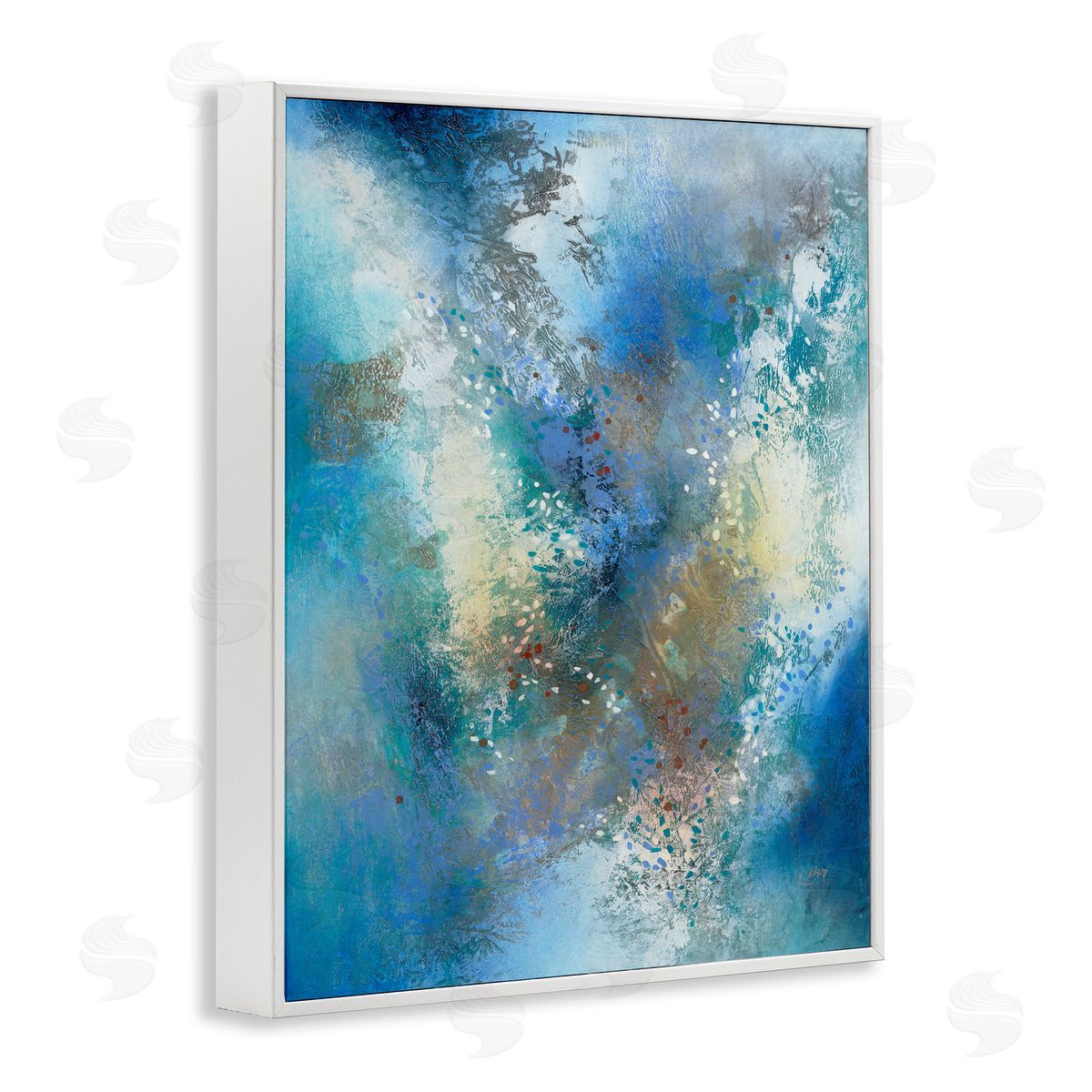 Fluid Blue Abstraction White Frame Print Wall Art, Home Decor by K. Nari