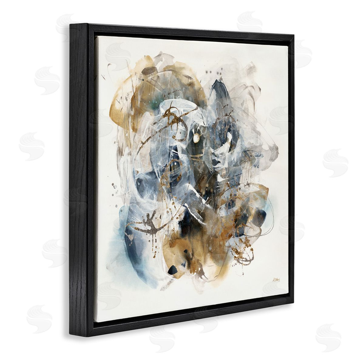 Southwestern Paint Splatter Black Floating Frame Canvas Wall Art, Home Decor by K. Nari