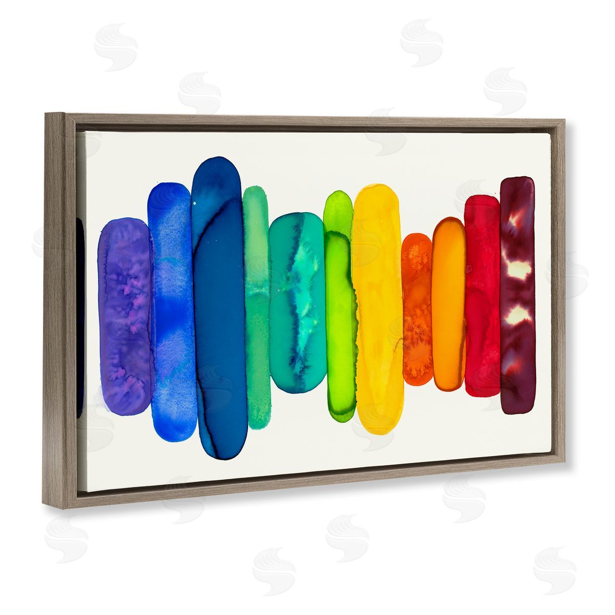 Rainbow Ombre Shapes Brown Floating Frame Canvas Wall Art, Home Decor by Laura Van Horne