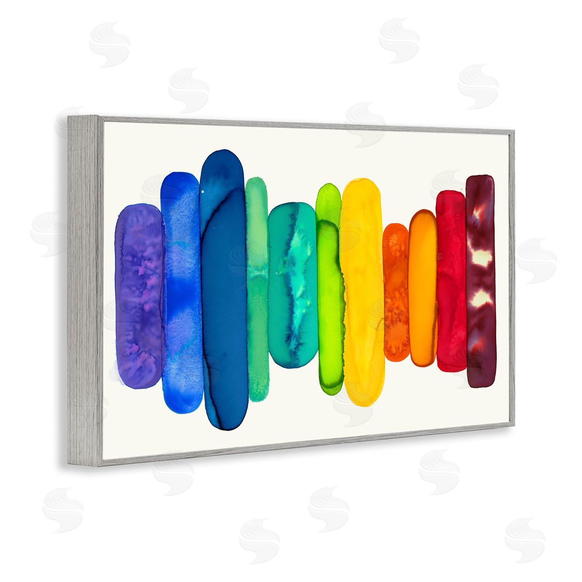 Rainbow Ombre Shapes Grey Frame Print Wall Art, Home Decor by Laura Van Horne