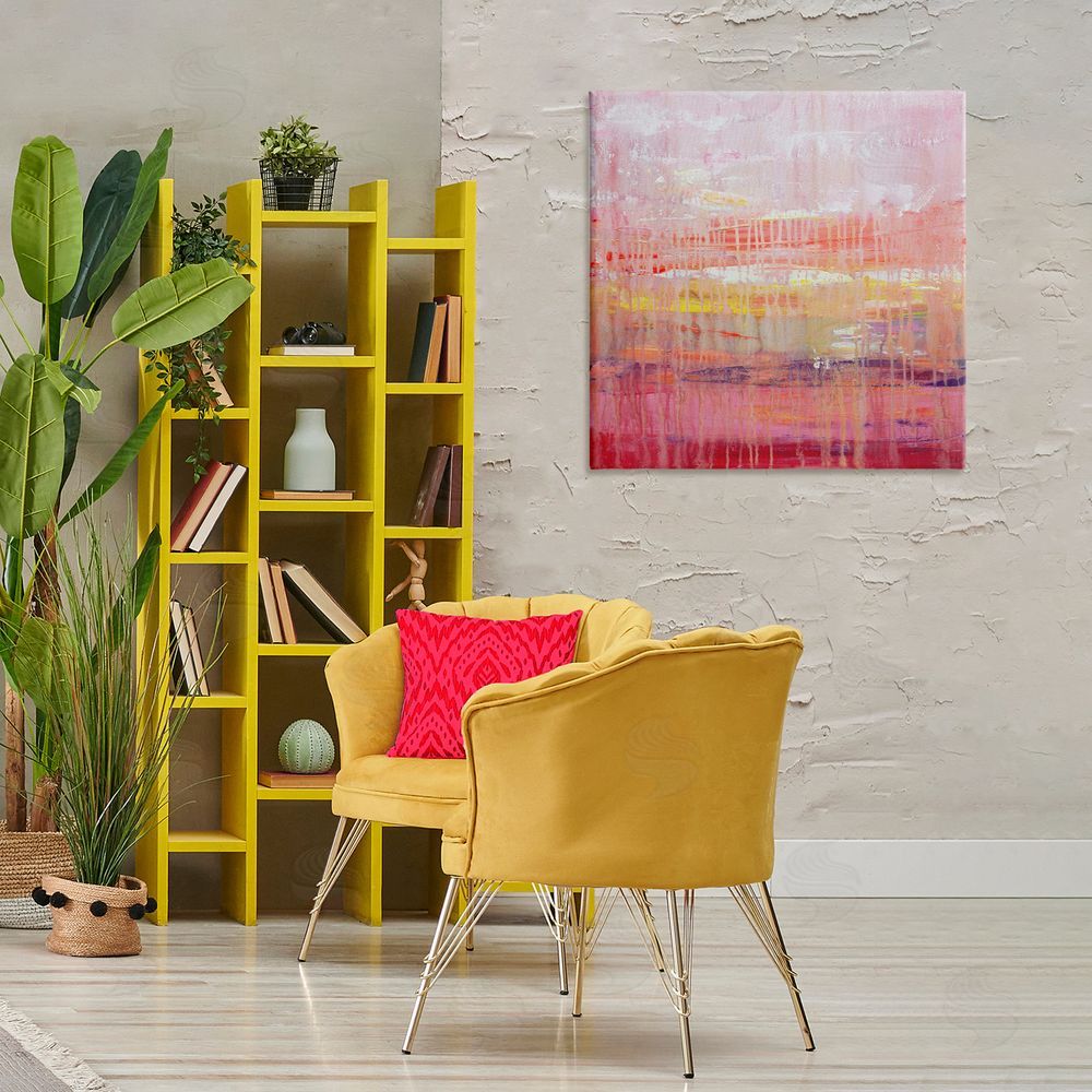 Hilary Winfield Dripping Paint on Pink Canvas Wall Art Print in Room