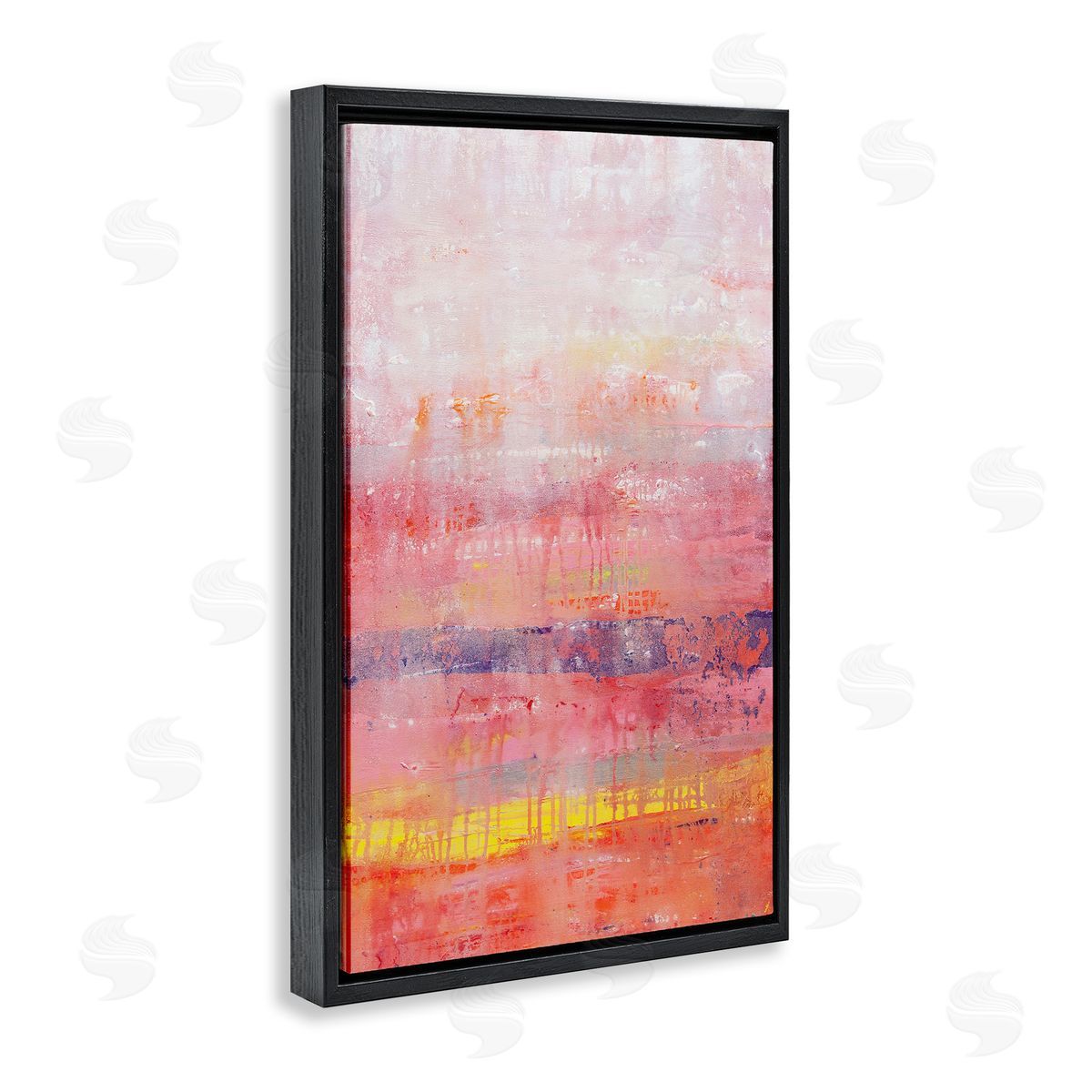 Modern Paint Drip on Pink Black Floating Frame Canvas Wall Art, Home Decor by Hilary Winfield