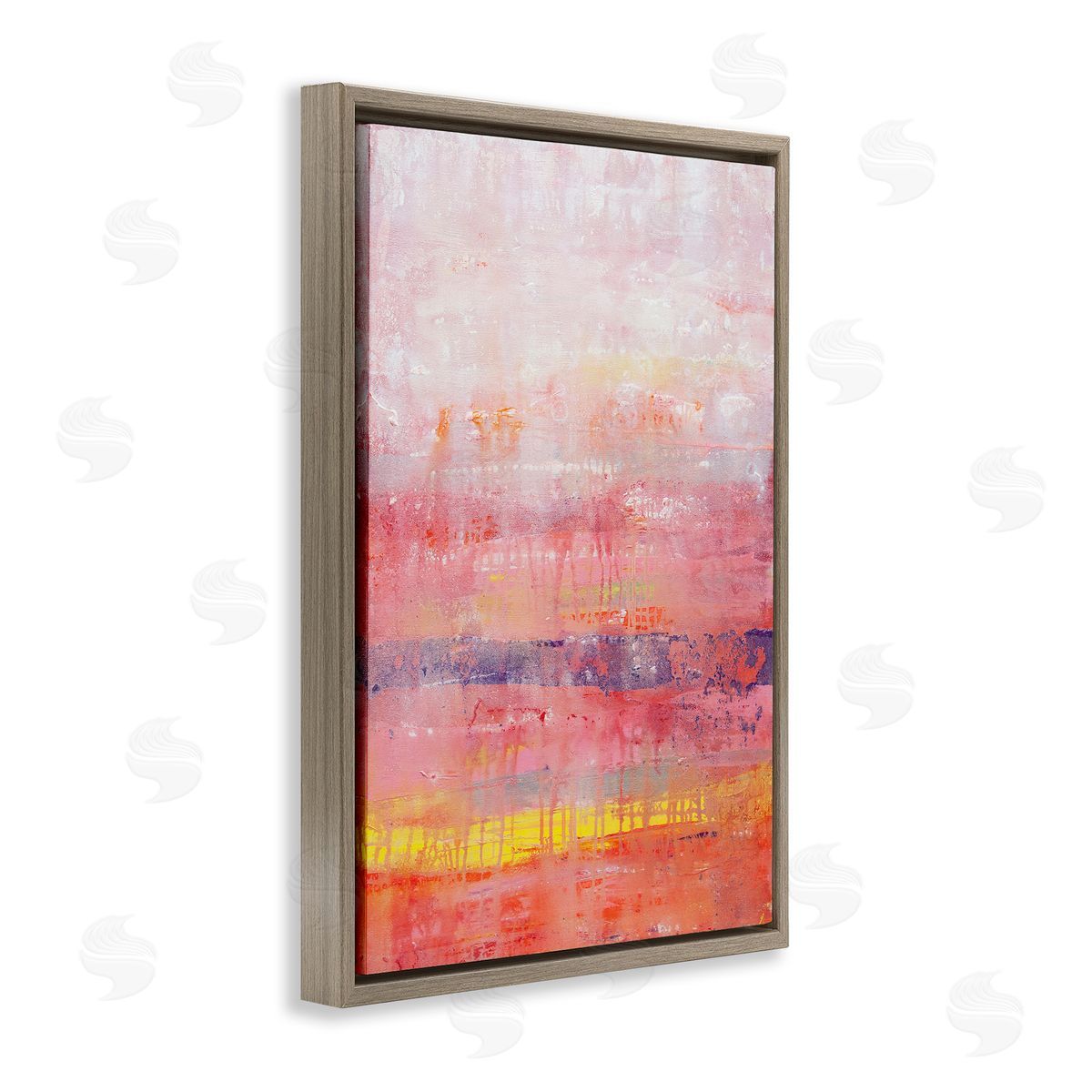 Modern Paint Drip on Pink Brown Floating Frame Canvas Wall Art, Home Decor by Hilary Winfield