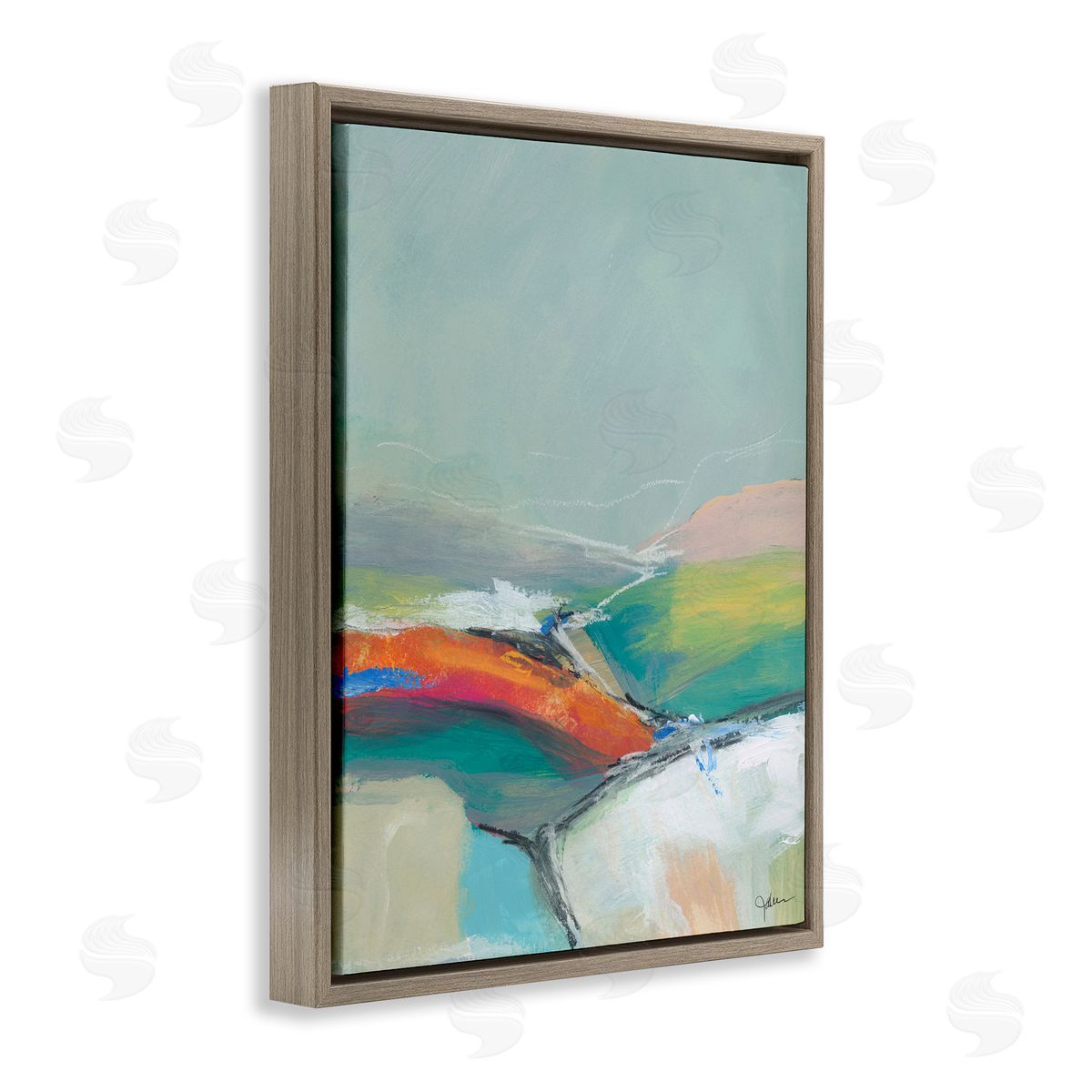 Abstract Rolling Hills Brown Floating Frame Canvas Wall Art, Home Decor by Jan Weiss